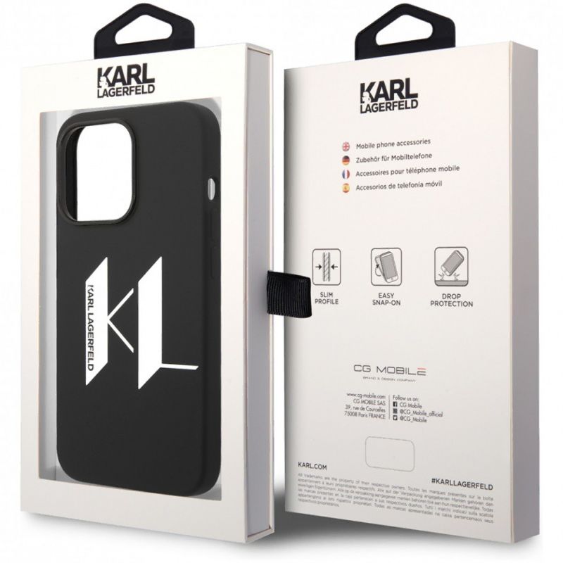 Lagerfeld для iPhone 14 Pro Max чехол Liquid silicone Big KL logo Hard Black