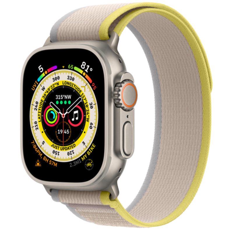 Apple Watch Series Ultra 49mm Titanium Case with Yellow Trail Loop S/M