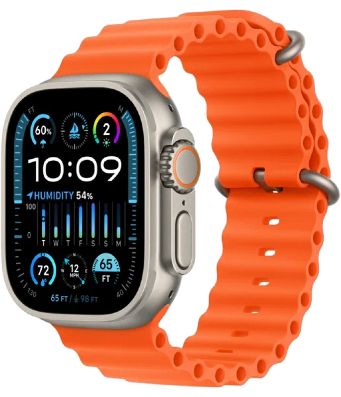 Apple Watch Series Ultra 2 49mm Titanium Case with Orange Ocean Band One Size