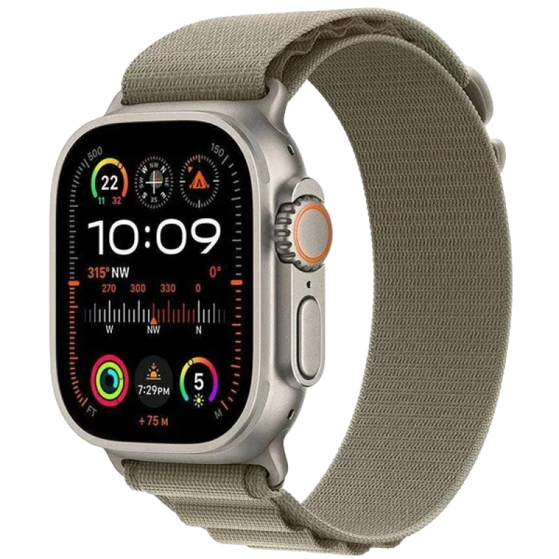 Apple Watch Series Ultra 2 49mm Titanium Case with Olive Alpine Loop M