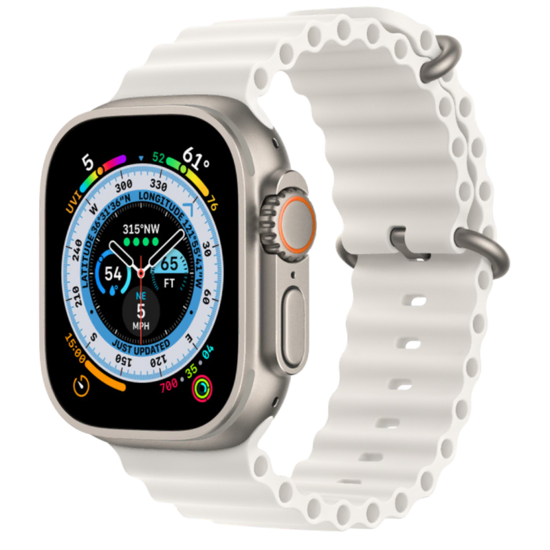 Apple Watch Series Ultra 49mm Titanium Case with White Ocean Band One Size